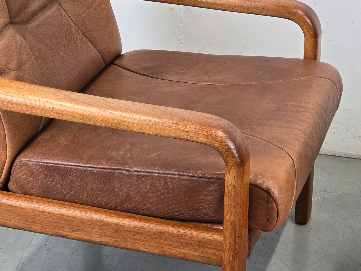 HS DESIGN DENMARK vintage teak holz sessel leder braun tv armchair lounge stuhl mid century
