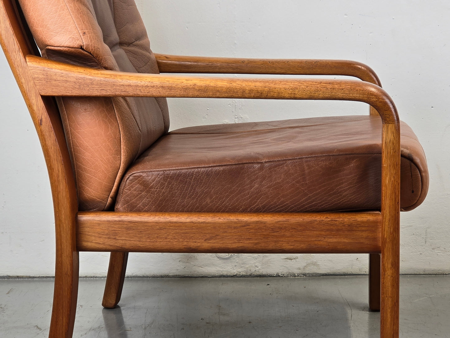 HS DESIGN DENMARK vintage teak holz sessel leder braun tv armchair lounge stuhl mid century