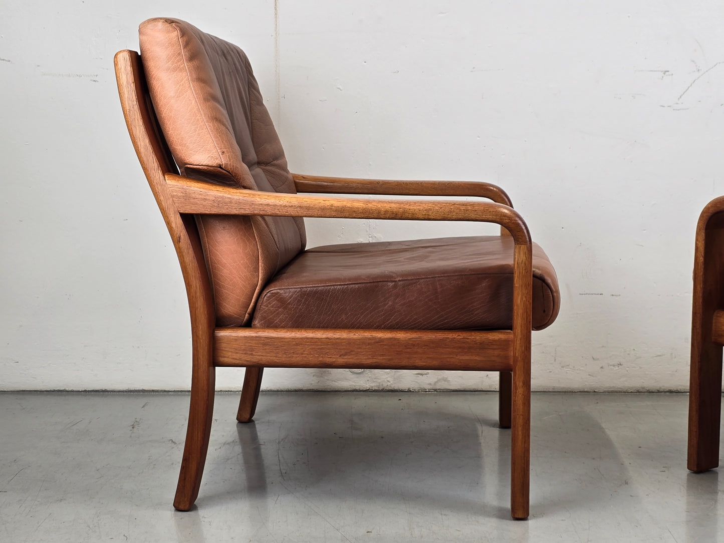 HS DESIGN DENMARK vintage teak holz sessel leder braun tv armchair lounge stuhl mid century