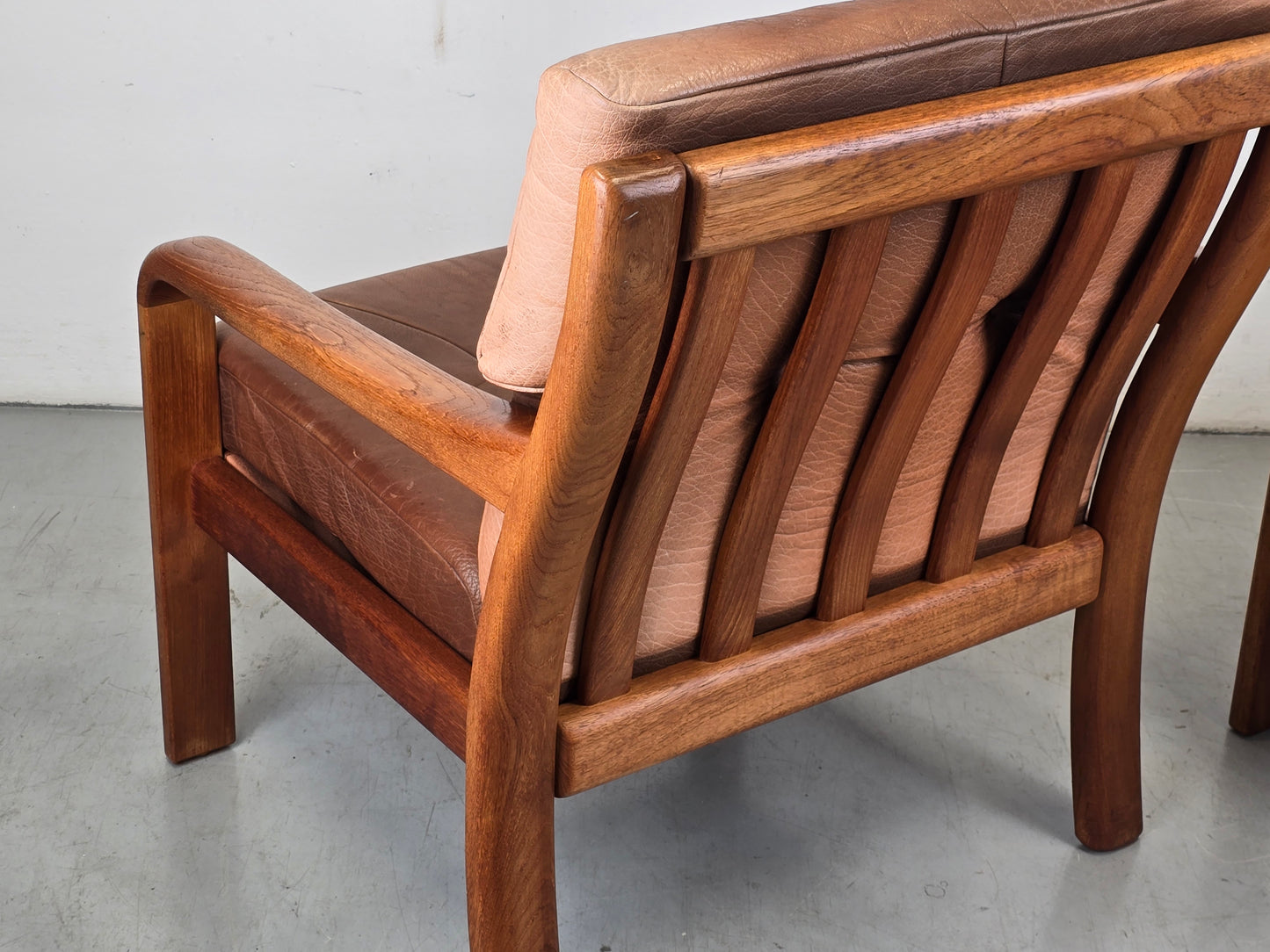 HS DESIGN DENMARK vintage teak holz sessel leder braun tv armchair lounge stuhl mid century