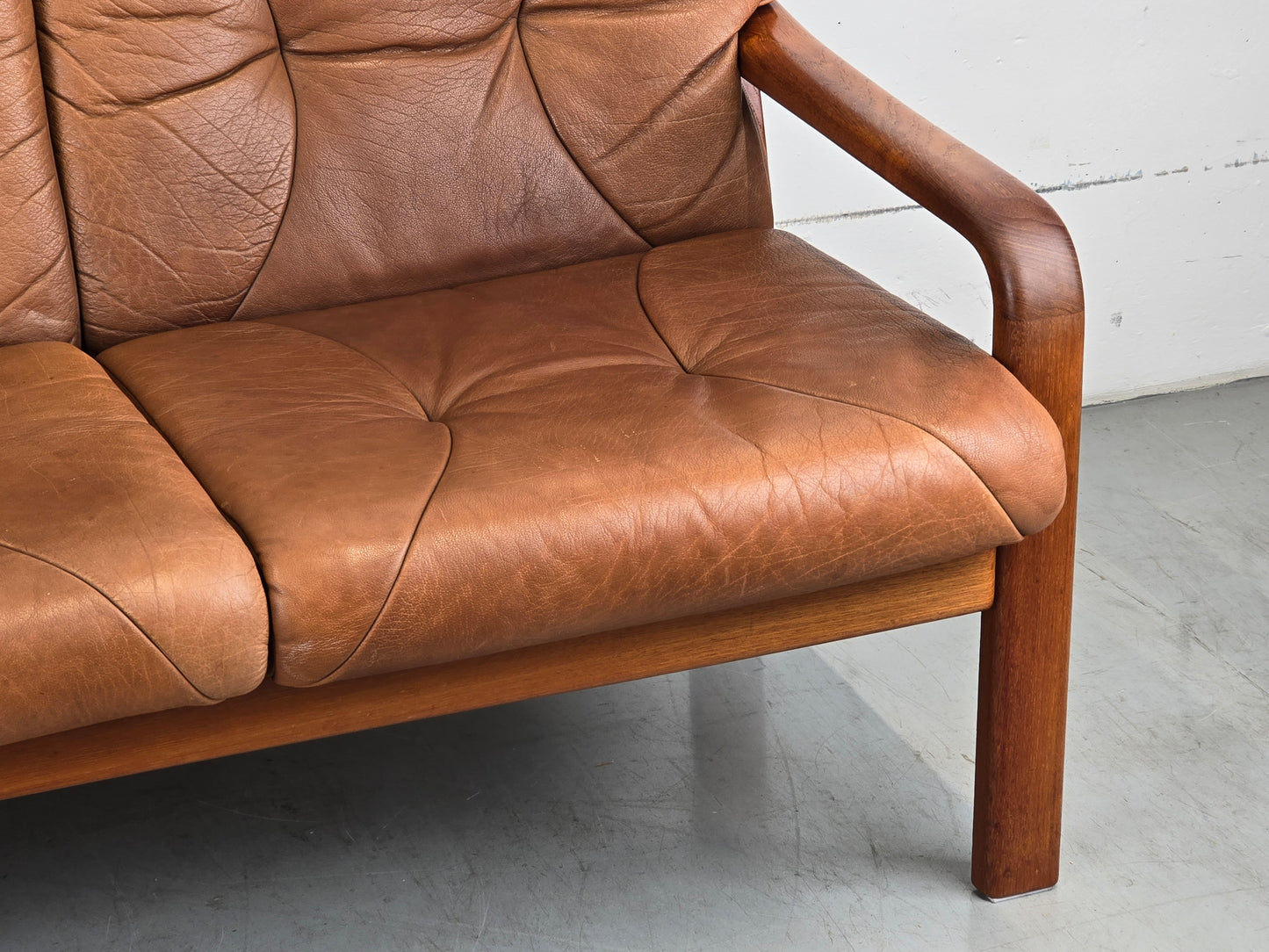 HS DESIGN DENMARK SOFA vintage teak holz Couch Sessel leder braun tv armchair lounge stuhl mid century