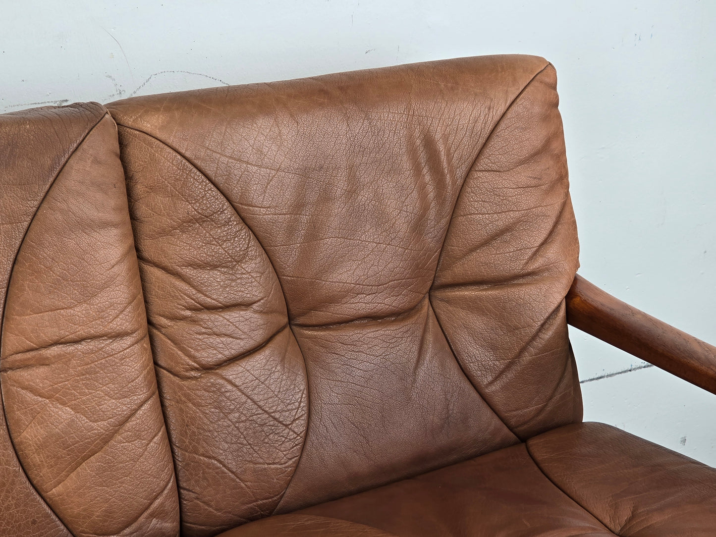 HS DESIGN DENMARK SOFA vintage teak holz Couch Sessel leder braun tv armchair lounge stuhl mid century