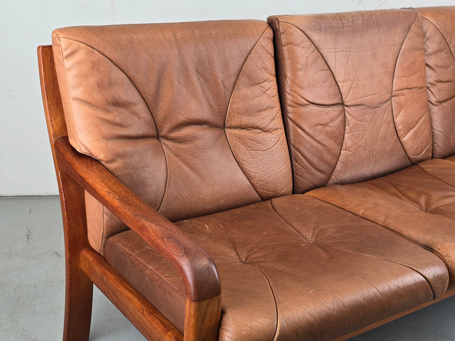 HS DESIGN DENMARK SOFA vintage teak holz Couch Sessel leder braun tv armchair lounge stuhl mid century