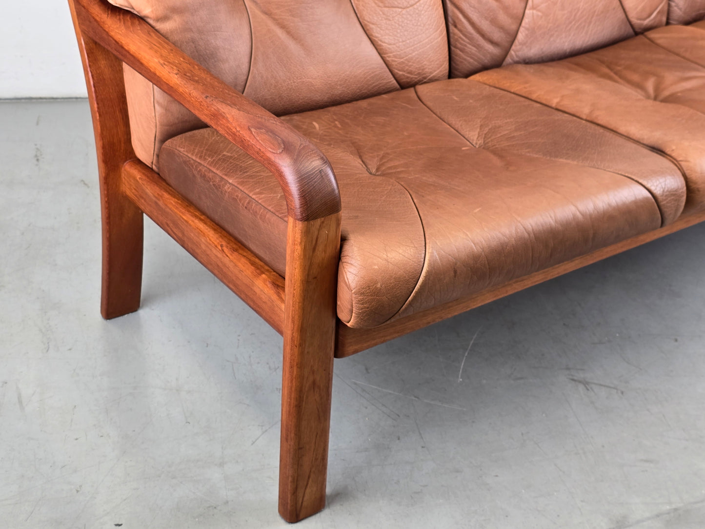 HS DESIGN DENMARK SOFA vintage teak holz Couch Sessel leder braun tv armchair lounge stuhl mid century