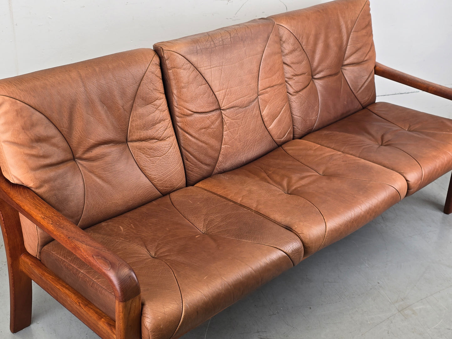 HS DESIGN DENMARK SOFA vintage teak holz Couch Sessel leder braun tv armchair lounge stuhl mid century