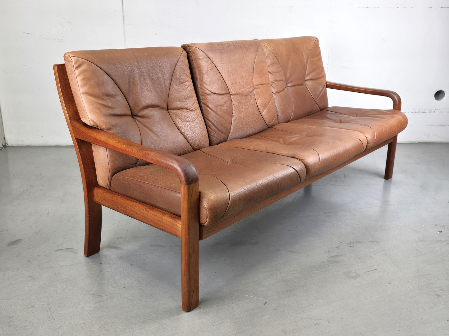 HS DESIGN DENMARK SOFA vintage teak holz Couch Sessel leder braun tv armchair lounge stuhl mid century