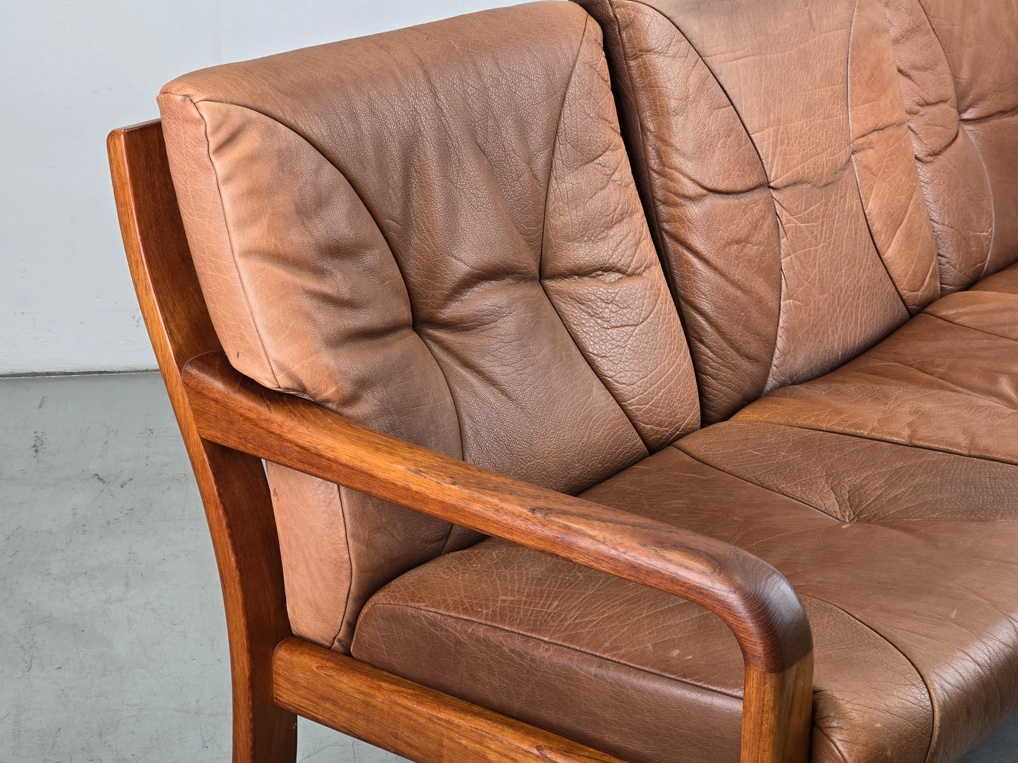 HS DESIGN DENMARK SOFA vintage teak holz Couch Sessel leder braun tv armchair lounge stuhl mid century