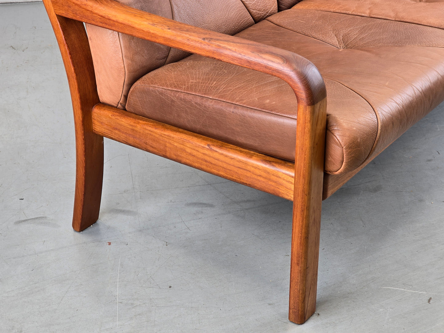 HS DESIGN DENMARK SOFA vintage teak holz Couch Sessel leder braun tv armchair lounge stuhl mid century