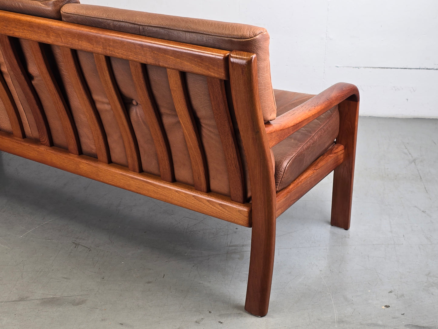 HS DESIGN DENMARK SOFA vintage teak holz Couch Sessel leder braun tv armchair lounge stuhl mid century