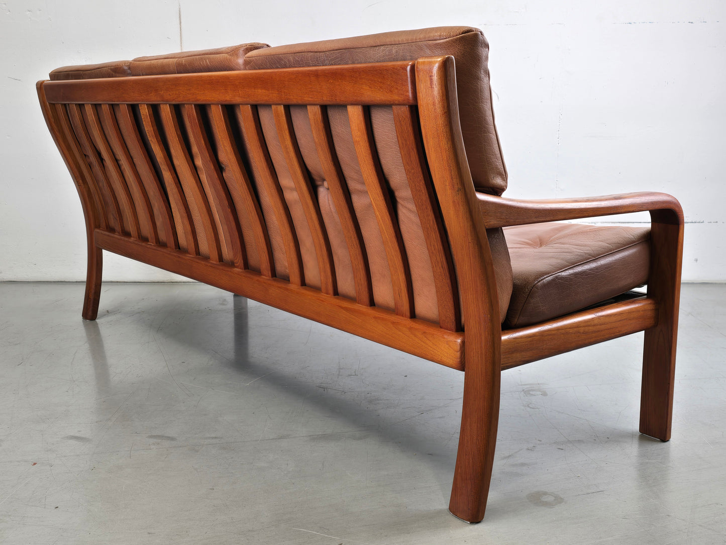 HS DESIGN DENMARK SOFA vintage teak holz Couch Sessel leder braun tv armchair lounge stuhl mid century