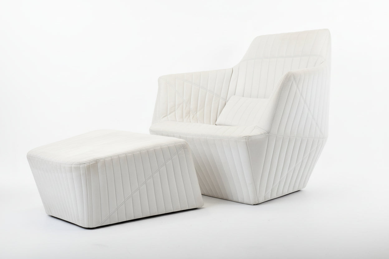 LIGNE ROSET FACETT SESSEL tv stuhl designer stoff space age hocker weißgrau