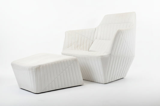 LIGNE ROSET FACETT SESSEL tv stuhl designer stoff space age hocker weißgrau