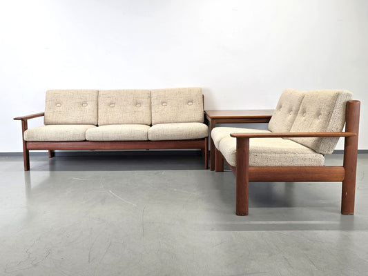 KNOLL ANTIMOTT TEAK SOFA holz couch L ecksofa beige vintage wolle couchtisch