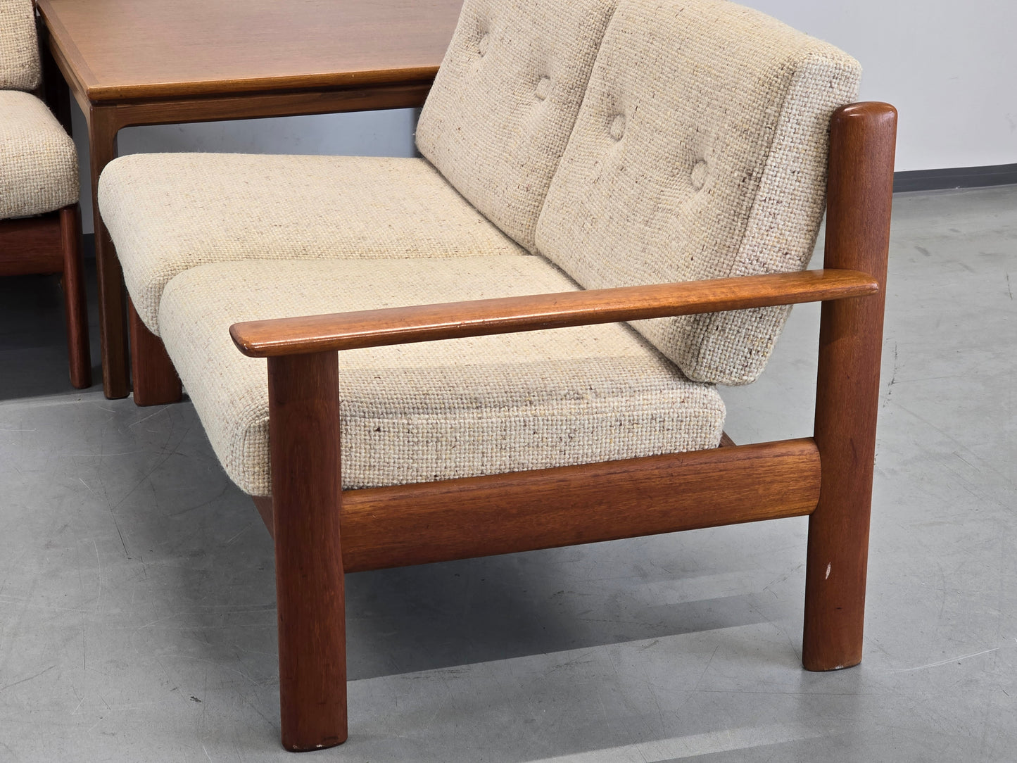 KNOLL ANTIMOTT TEAK SOFA holz couch L ecksofa beige vintage wolle couchtisch