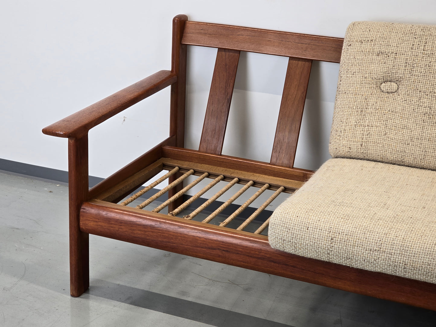 KNOLL ANTIMOTT TEAK SOFA holz couch L ecksofa beige vintage wolle couchtisch