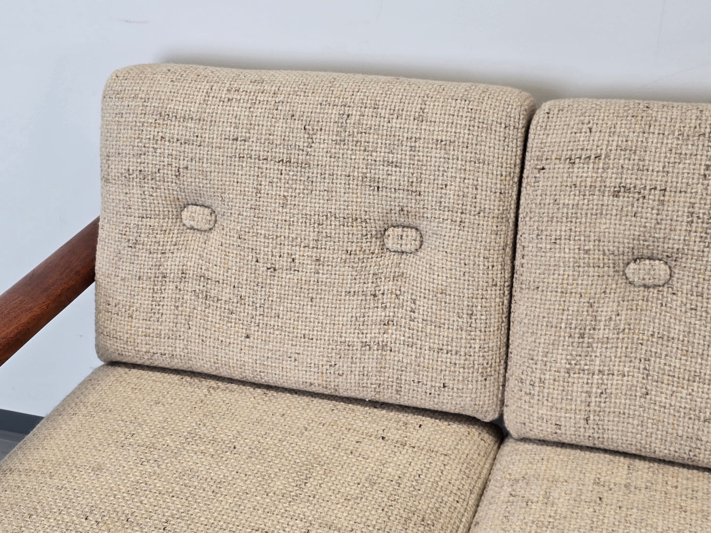 KNOLL ANTIMOTT TEAK SOFA holz couch L ecksofa beige vintage wolle couchtisch