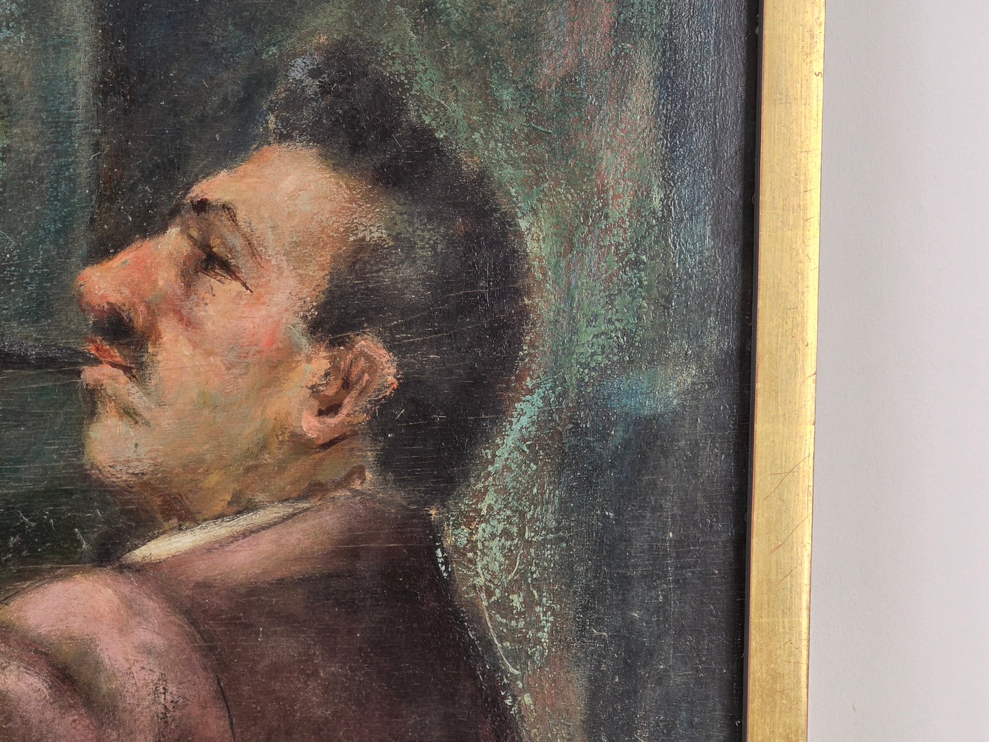 VINTAGE ÖLGEMÄLDE vintage bild gemälde Serenata Rustica gerahmt rahmen gold