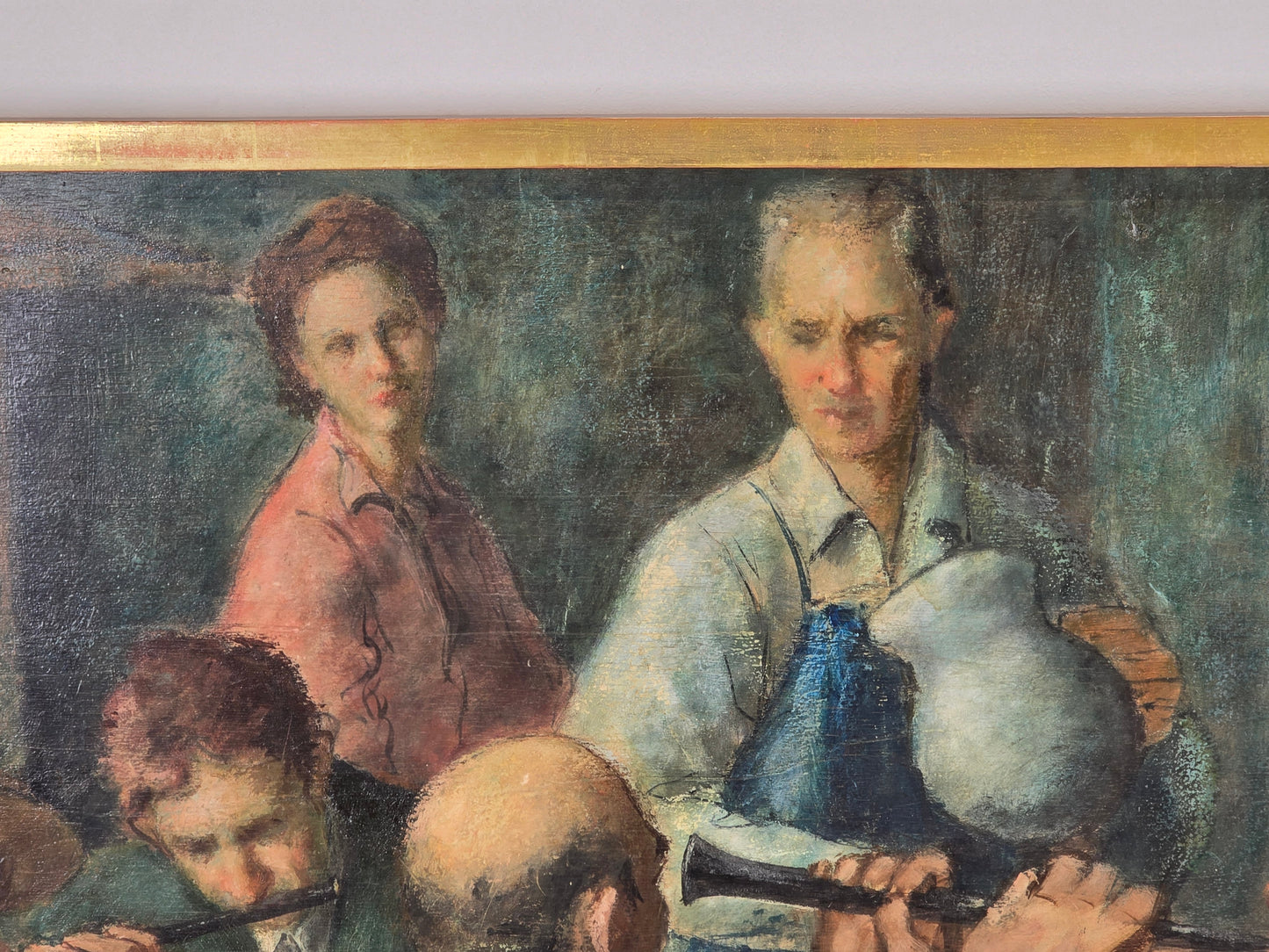 VINTAGE ÖLGEMÄLDE vintage bild gemälde Serenata Rustica gerahmt rahmen gold