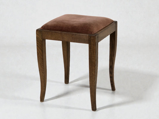 VINTAGE HOCKER antik Schemel Holz Samt Braun Mid-Century Retro Schminktisch