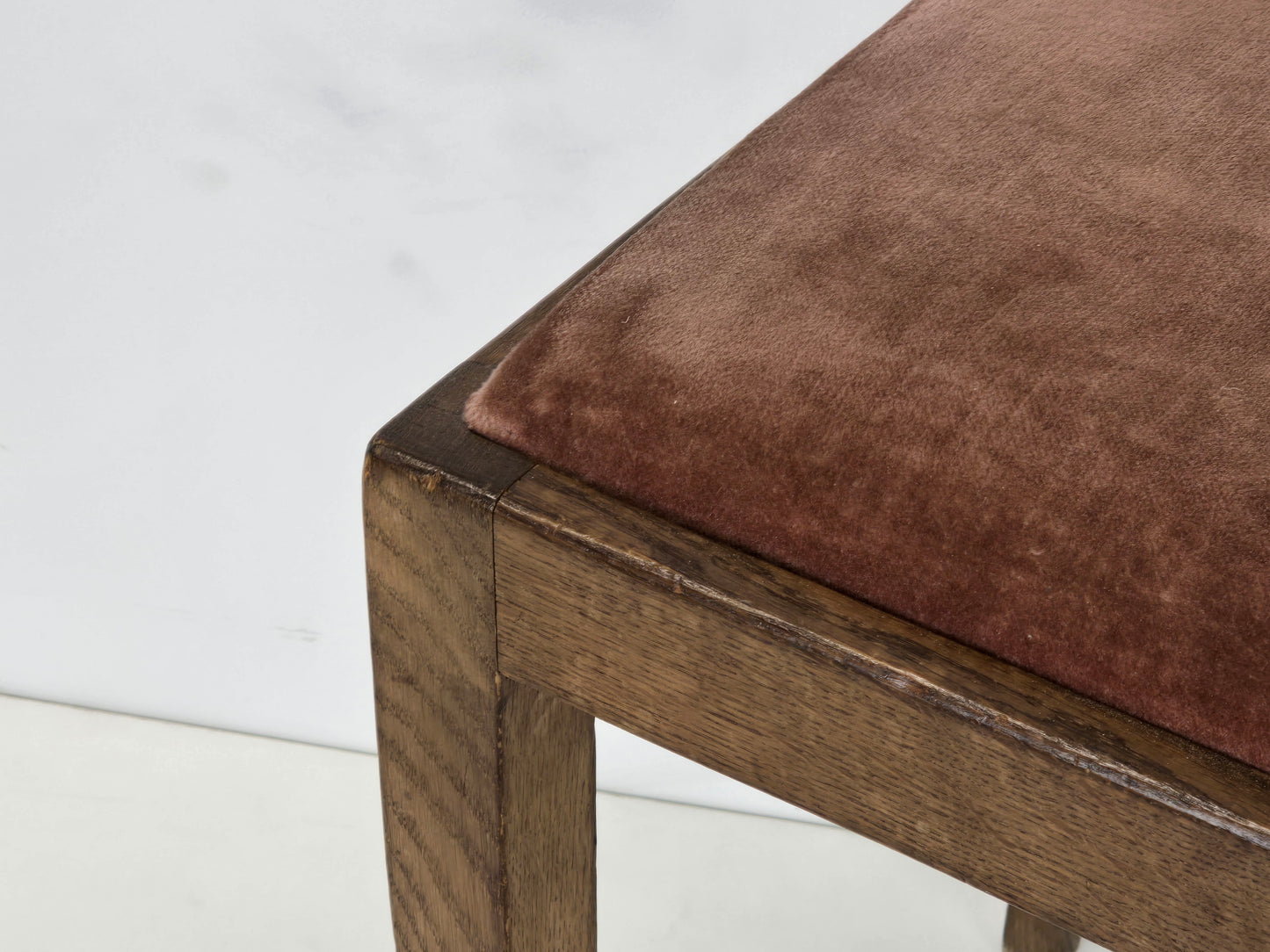 VINTAGE HOCKER antik Schemel Holz Samt Braun Mid-Century Retro Schminktisch