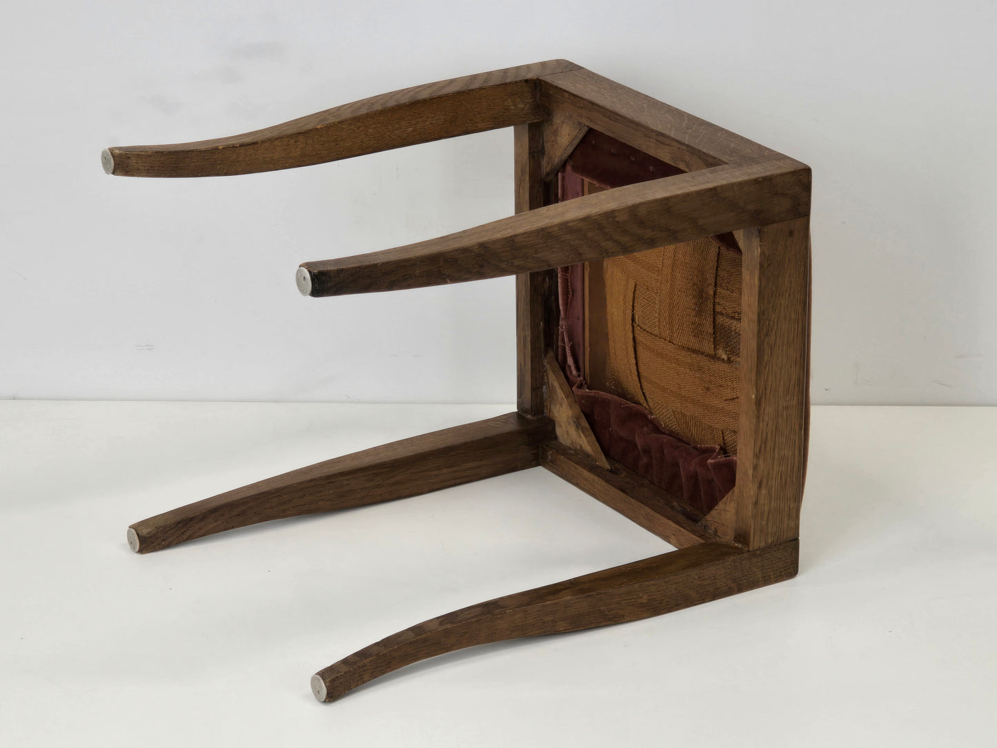 VINTAGE HOCKER antik Schemel Holz Samt Braun Mid-Century Retro Schminktisch