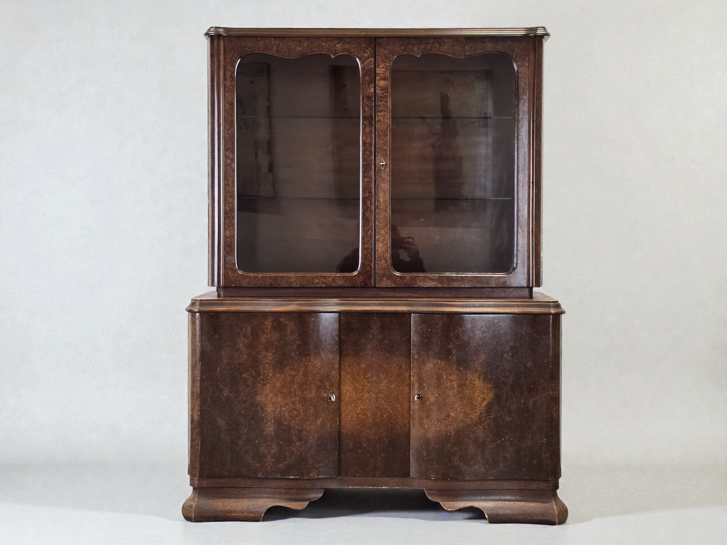 ANTIK BUFFET Vitrine Wurzelholz Schrank Mid-Century Art Déco Vintage