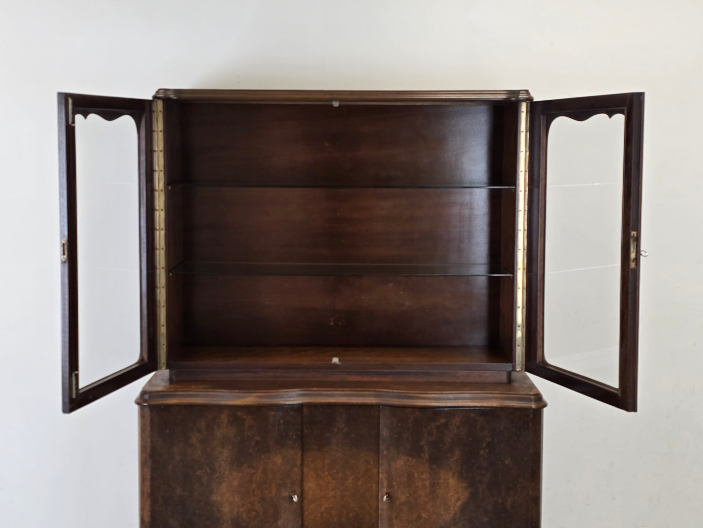 ANTIK BUFFET Vitrine Wurzelholz Schrank Mid-Century Art Déco Vintage