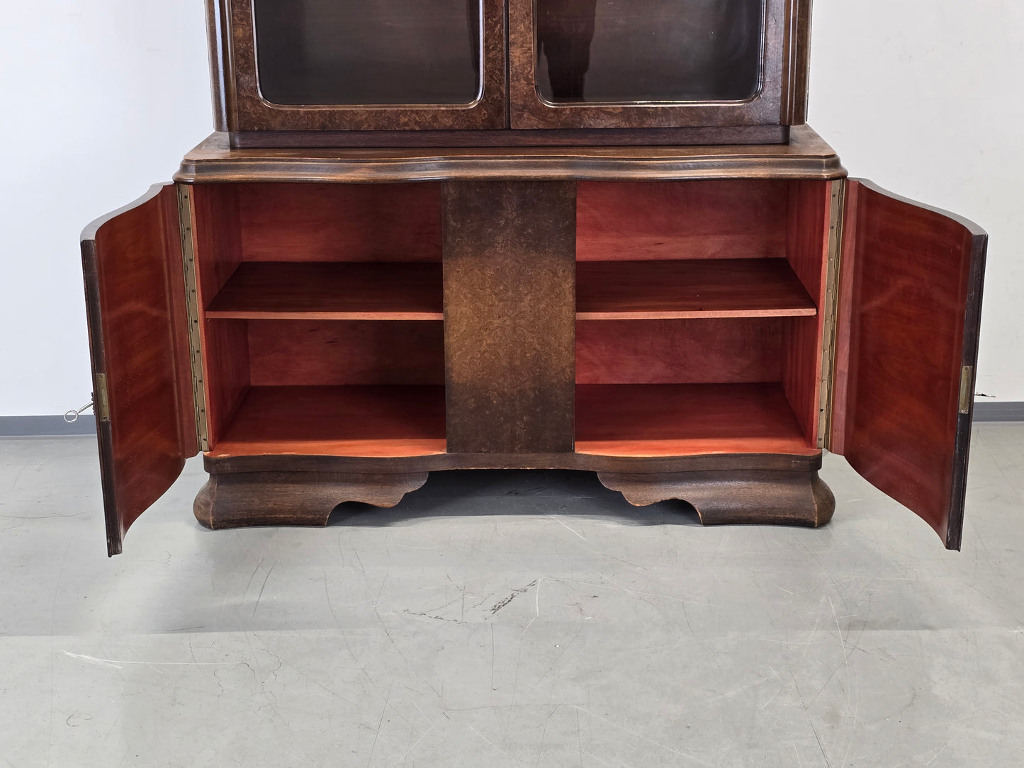 ANTIK BUFFET Vitrine Wurzelholz Schrank Mid-Century Art Déco Vintage