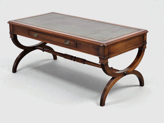 COUCHTISCH ANTIK Mahagoni Leder Wohnzimmertisch Sofa Tisch Regency Vintage