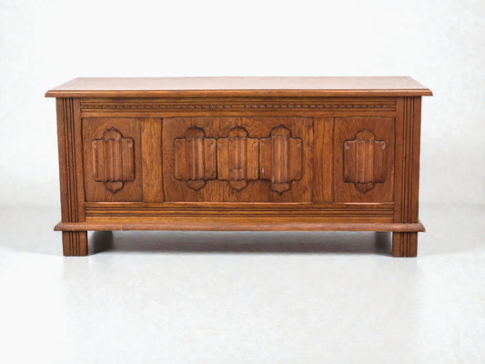 ANTIQUE TRUHE Eiche massiv Holztruhe Aussteuerkiste Vintage Barock-Stil