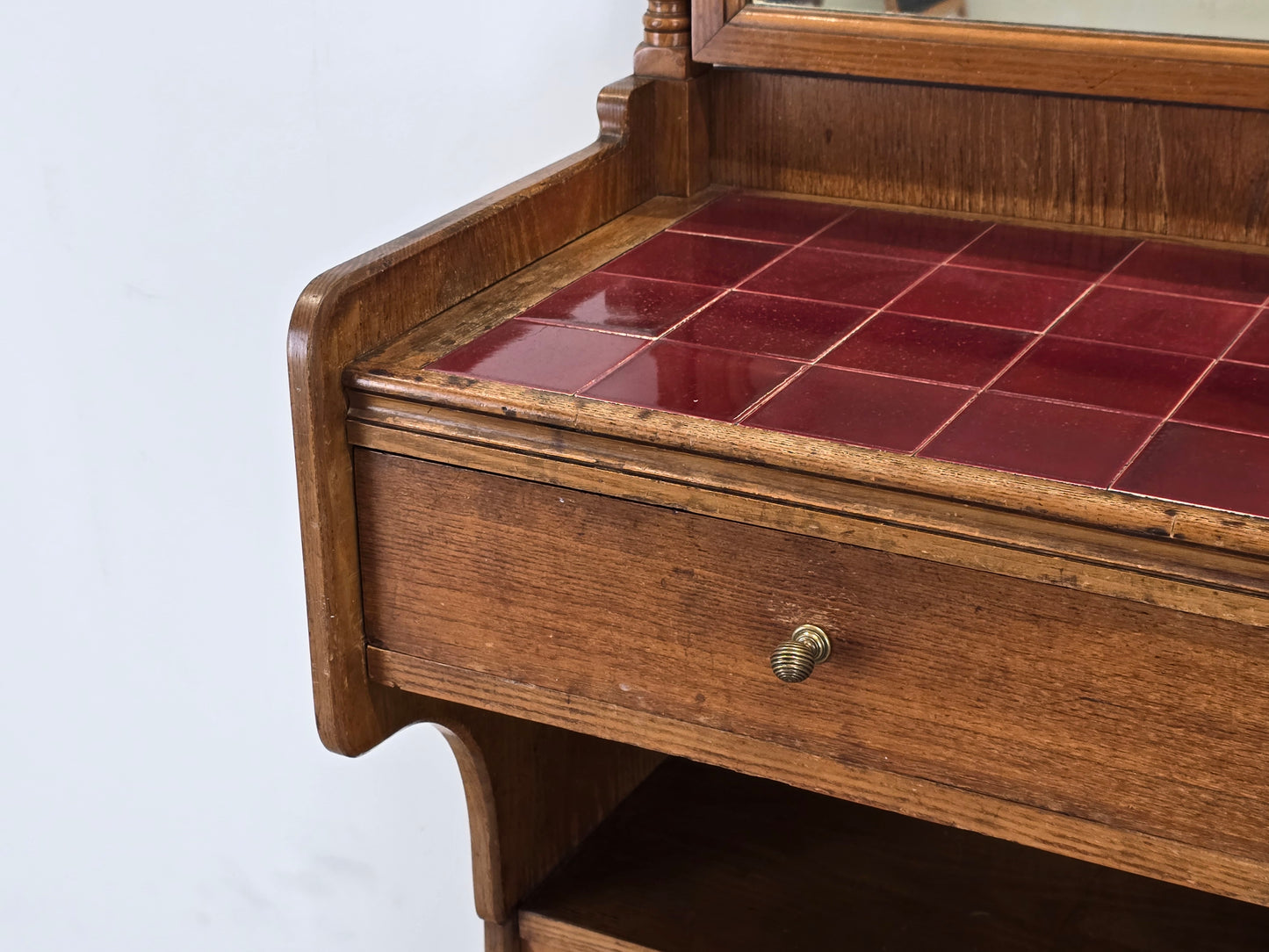 ANTIKE ABLAGE FLUR Kommode Spiegel Jugendstil Vintage Holz Fliesen Waschtisch