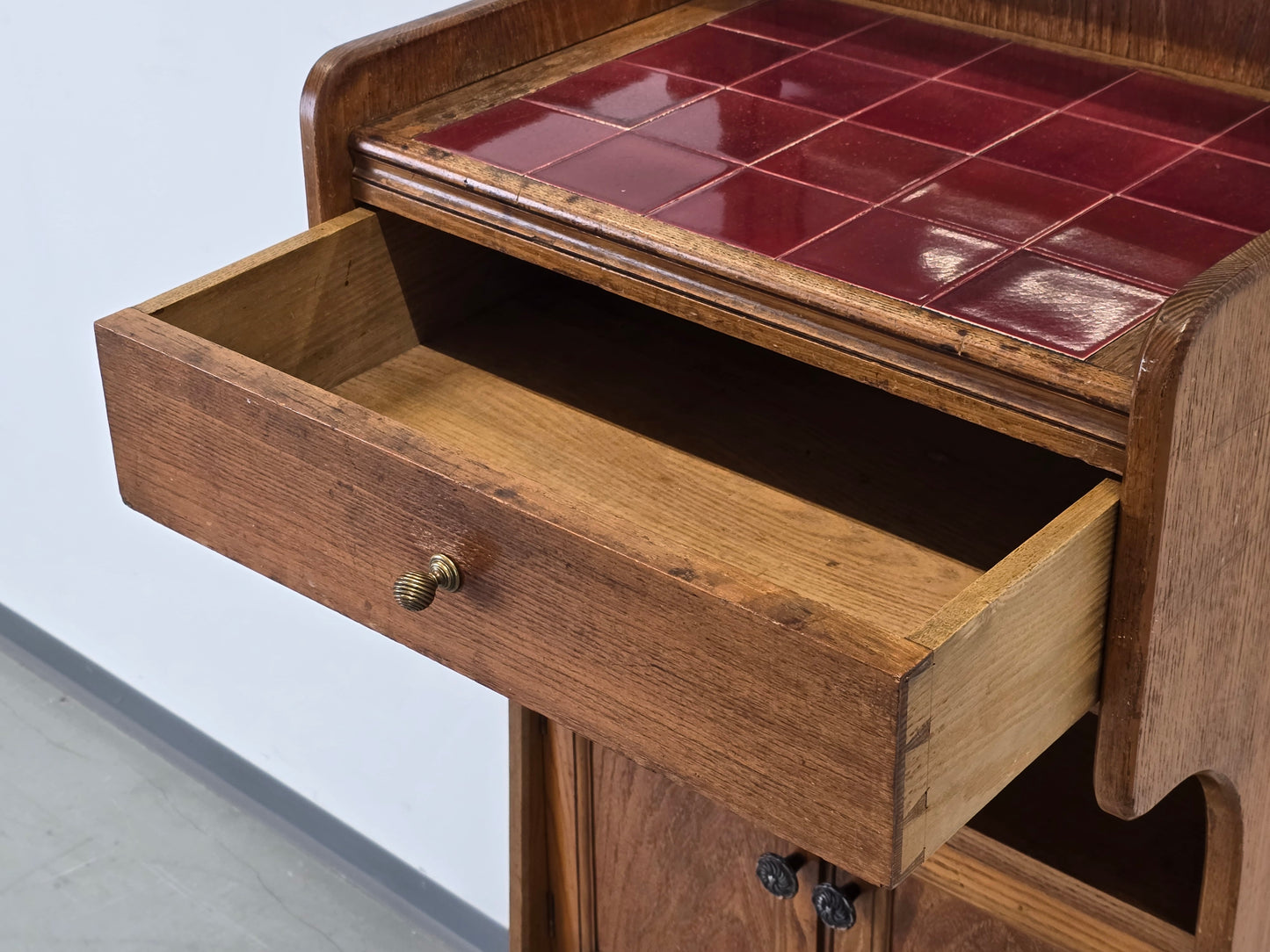 ANTIKE ABLAGE FLUR Kommode Spiegel Jugendstil Vintage Holz Fliesen Waschtisch