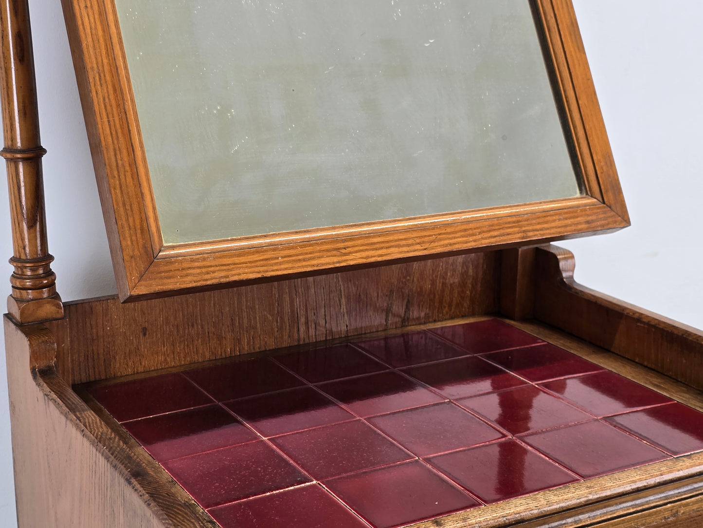 ANTIKE ABLAGE FLUR Kommode Spiegel Jugendstil Vintage Holz Fliesen Waschtisch