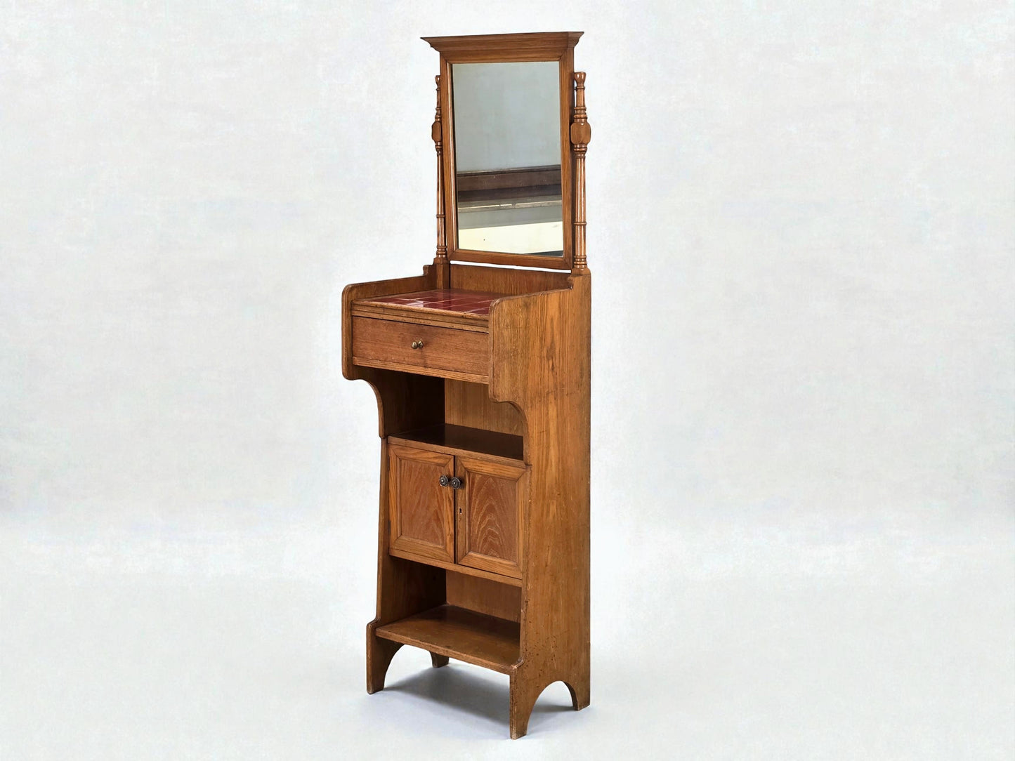 ANTIKE ABLAGE FLUR Kommode Spiegel Jugendstil Vintage Holz Fliesen Waschtisch