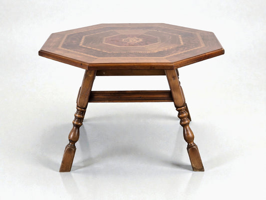 ANTIKER TISCH Achteckig Marketerie Einlegearbeiten Nussbaum Esstisch Vintage