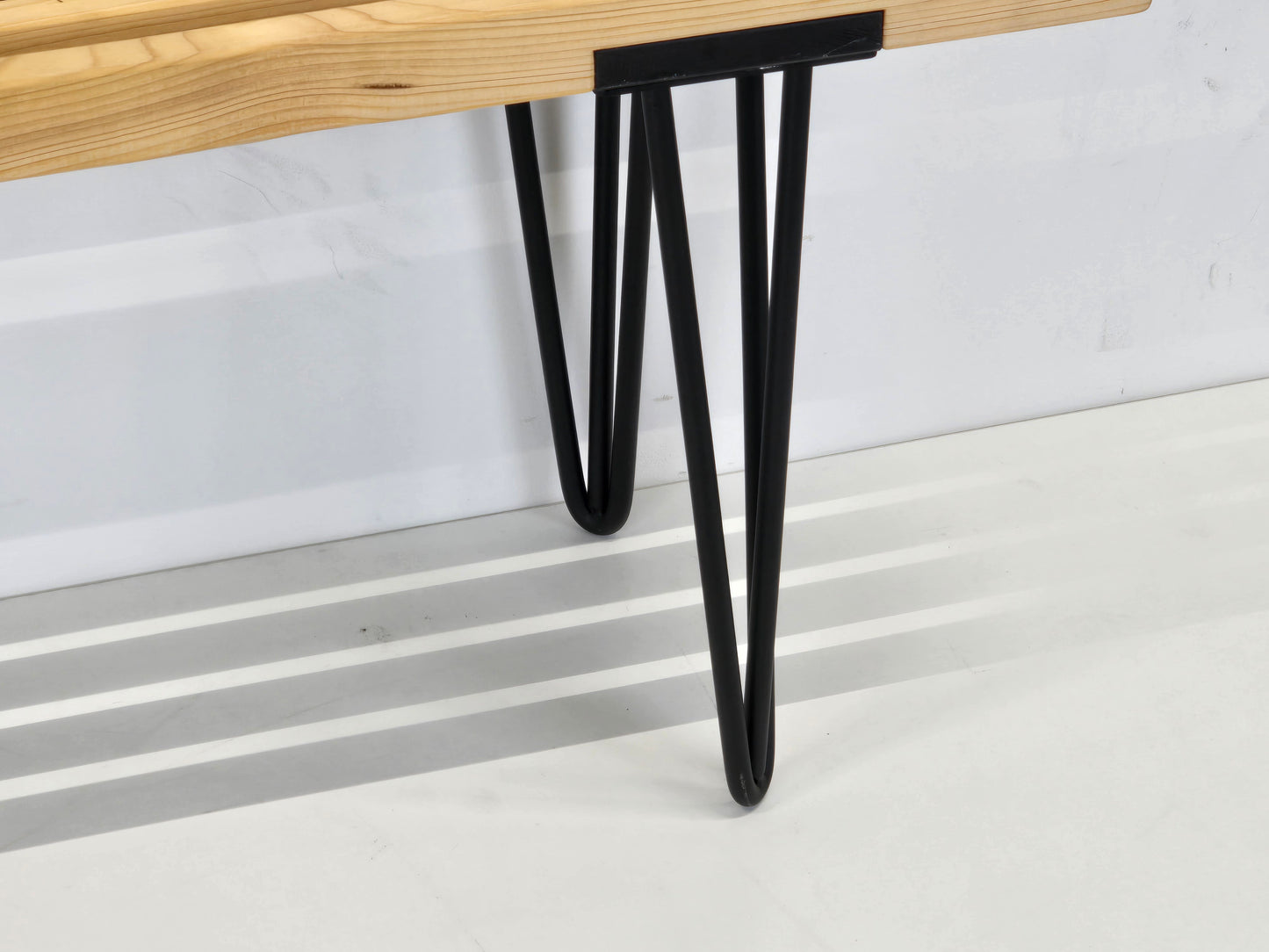 DESIGNER SITZBANK Holz Lattenbank Hairpin Legs Vintage Mid Century Schwarz