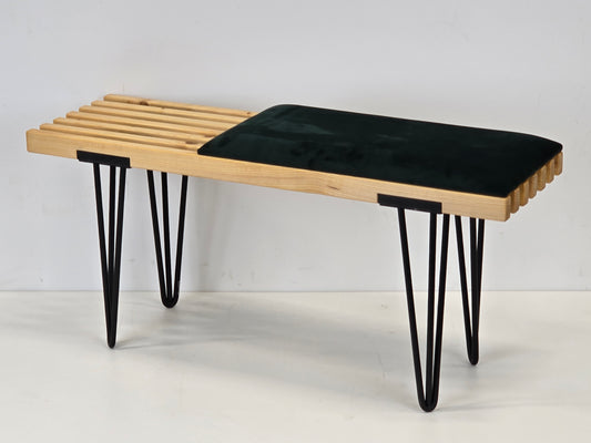 DESIGNER SITZBANK Holz Lattenbank Hairpin Legs Vintage Mid Century Schwarz grün