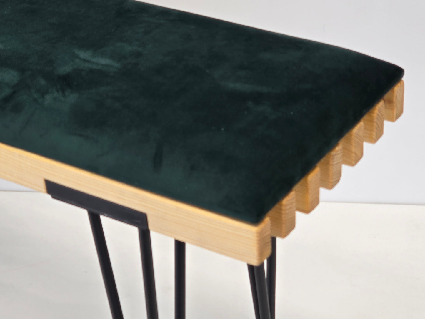 DESIGNER SITZBANK Holz Lattenbank Hairpin Legs Vintage Mid Century Schwarz grün