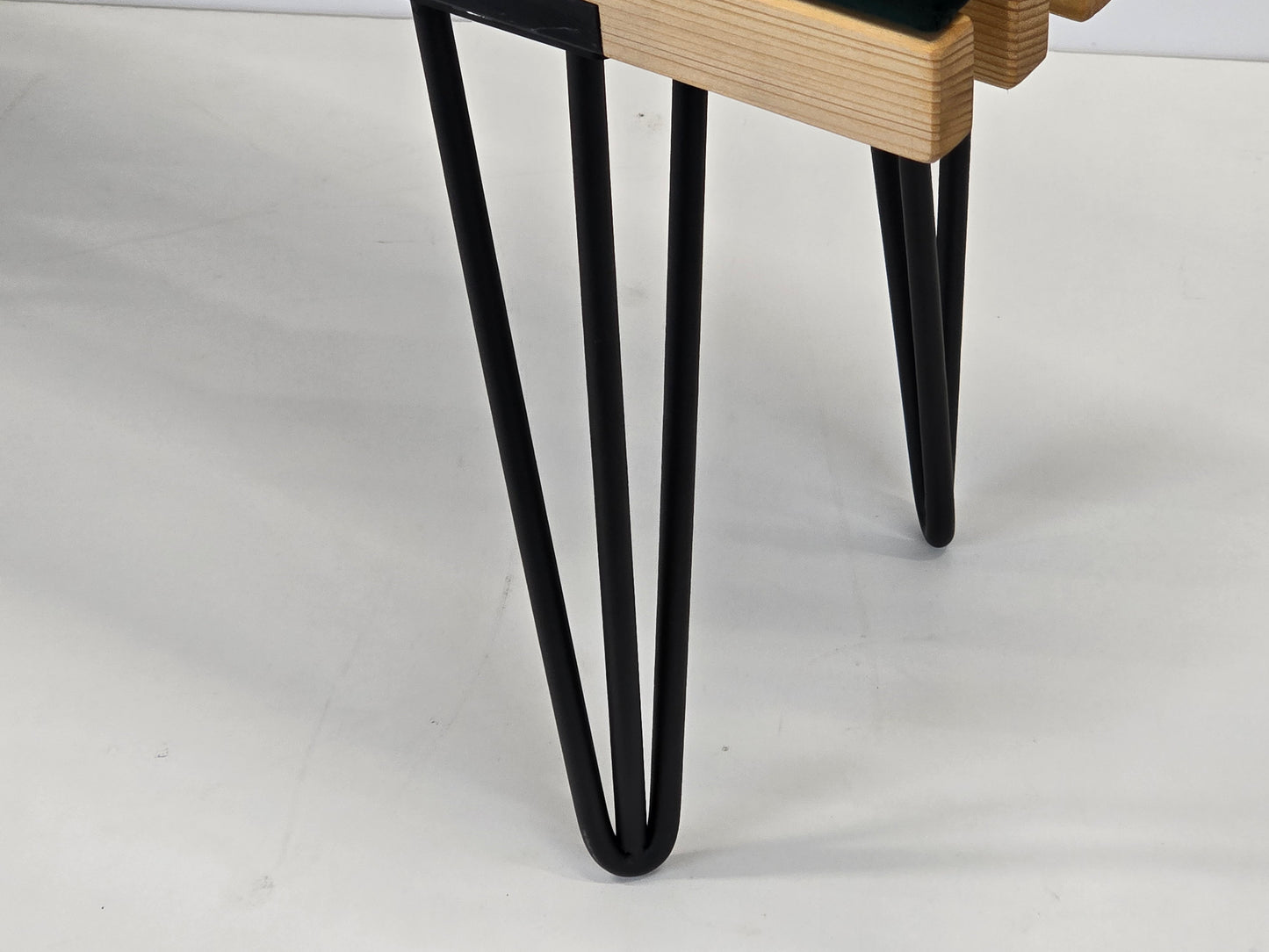 DESIGNER SITZBANK Holz Lattenbank Hairpin Legs Vintage Mid Century Schwarz grün