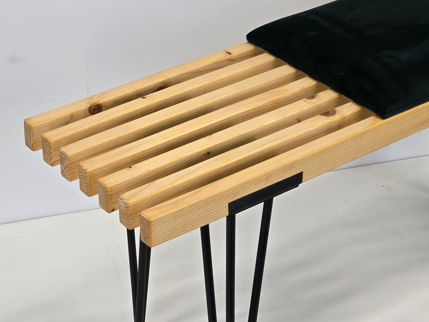 DESIGNER SITZBANK Holz Lattenbank Hairpin Legs Vintage Mid Century Schwarz grün