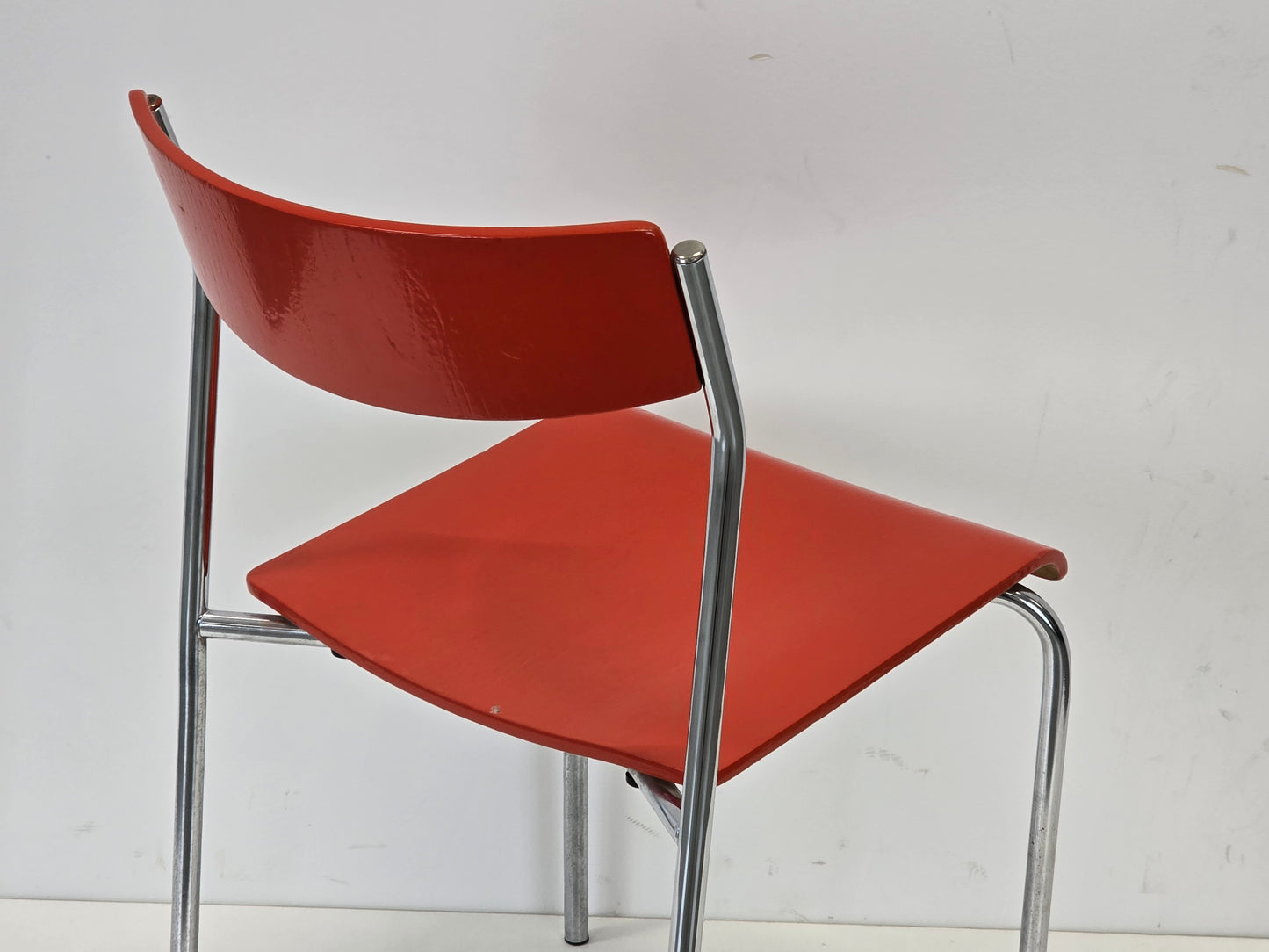 VINTAGE STUHL Rot Stapelstuhl Chrom 70er Jahre Design Küchenstuhl Loft Bauhaus