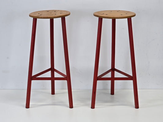 VINTAGE BARHOCKER Industrie Design Rot Loft Hocker Werkstattstuhl 70er Jahre