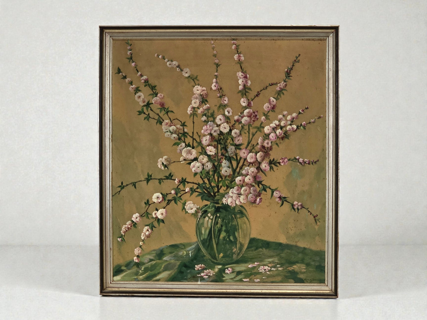 KRÜGER GEMÄLDE Blumenstillleben Ölgemälde Signiert Vintage Prunkrahmen Antik