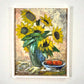 SONNENBLUMEN ÖLGEMÄLDE Stillleben Blumenvase Vintage Kunst Rahmen 78x97cm