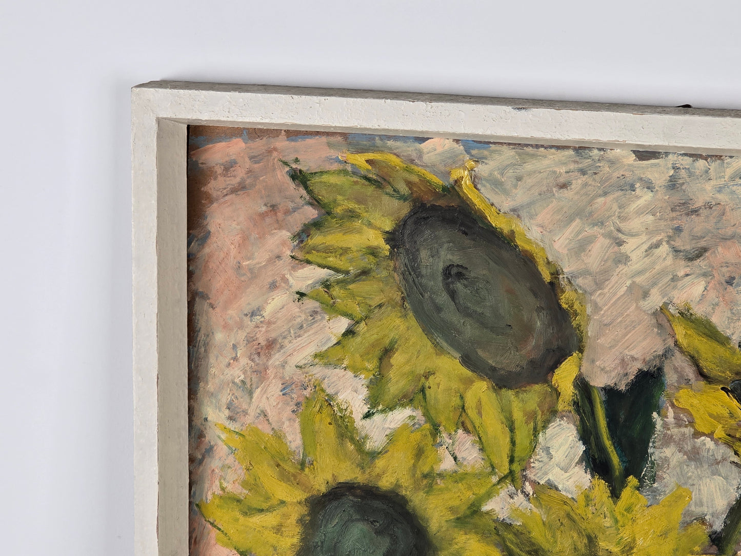 SONNENBLUMEN ÖLGEMÄLDE Stillleben Blumenvase Vintage Kunst Rahmen 78x97cm