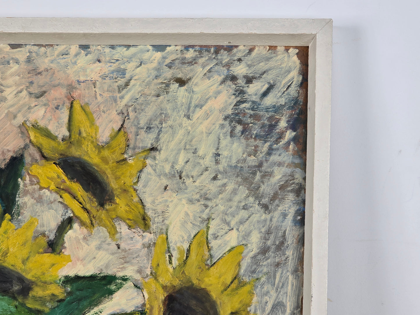 SONNENBLUMEN ÖLGEMÄLDE Stillleben Blumenvase Vintage Kunst Rahmen 78x97cm