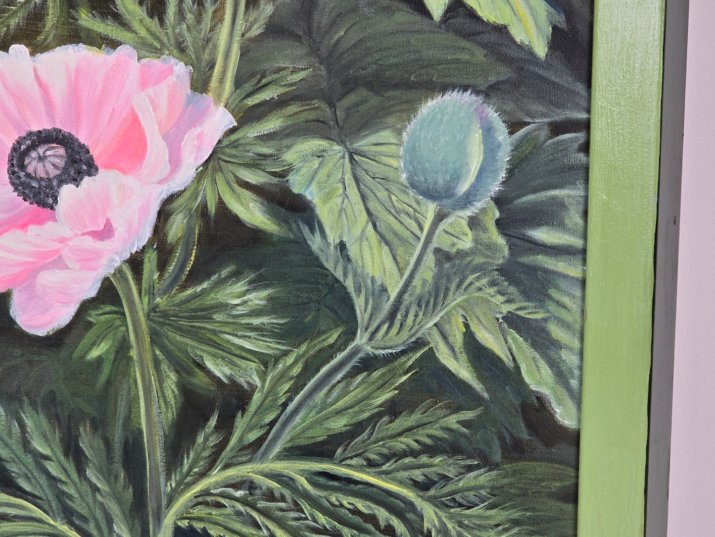 MOHNBLUMEN ÖLGEMÄLDE Blumenbild Rosa Mohn Kunst Signiert Jaeglé Rahmen 48x68cm