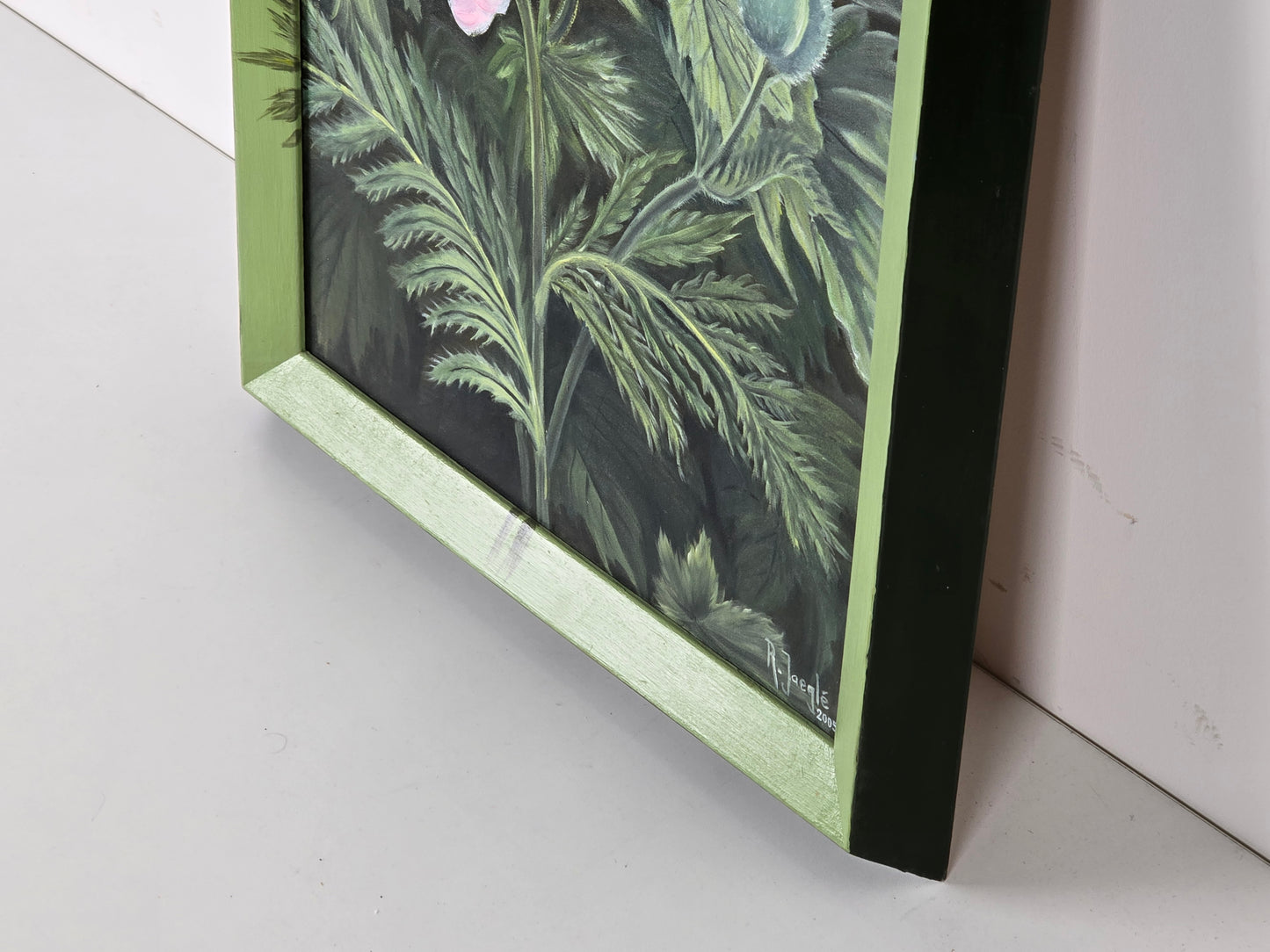 MOHNBLUMEN ÖLGEMÄLDE Blumenbild Rosa Mohn Kunst Signiert Jaeglé Rahmen 48x68cm