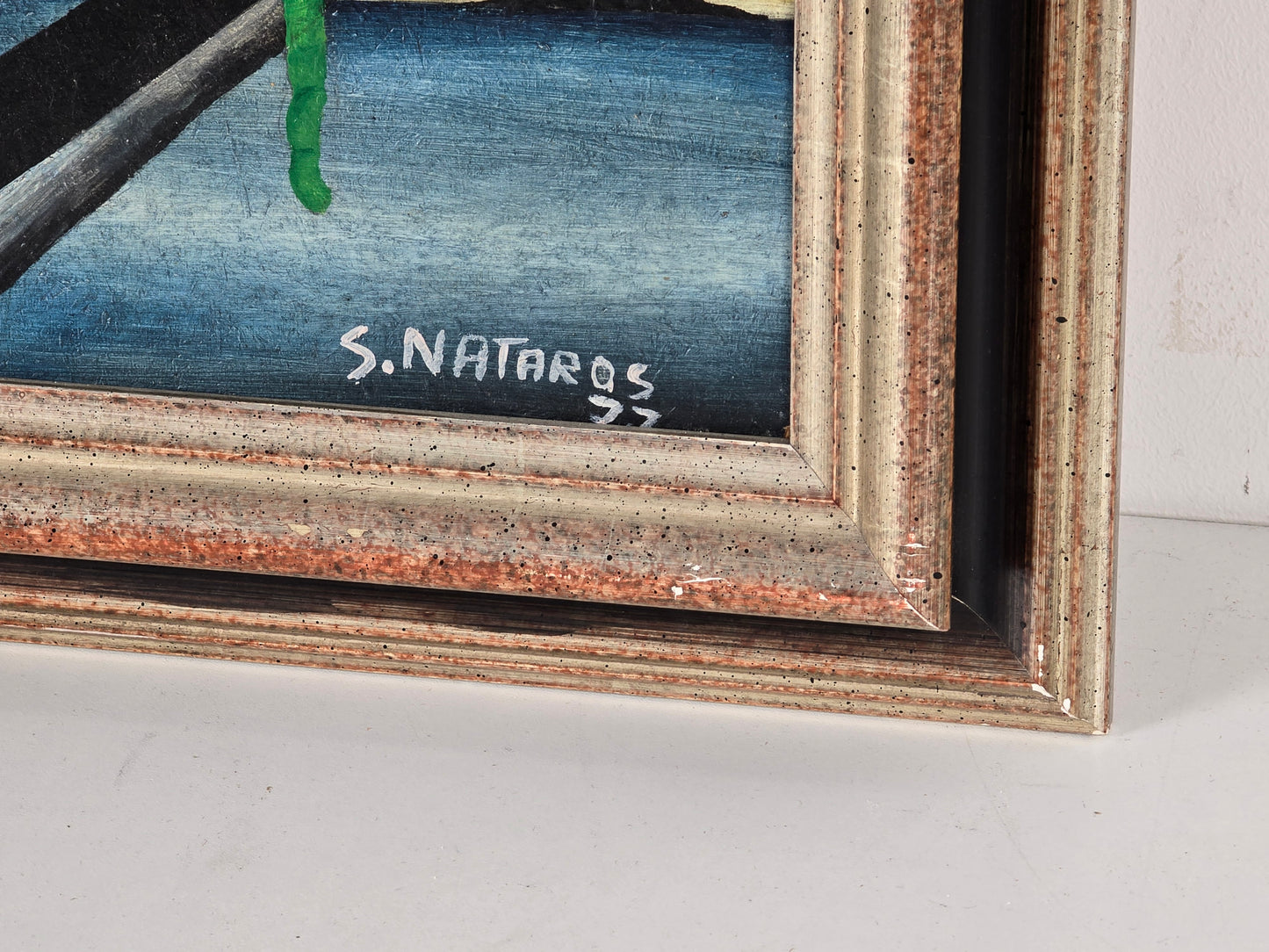 SURREALISMUS ÖLGEMÄLDE S. Nataros 1977 "Die Begegnung" Fantasie Kunst Rahmen