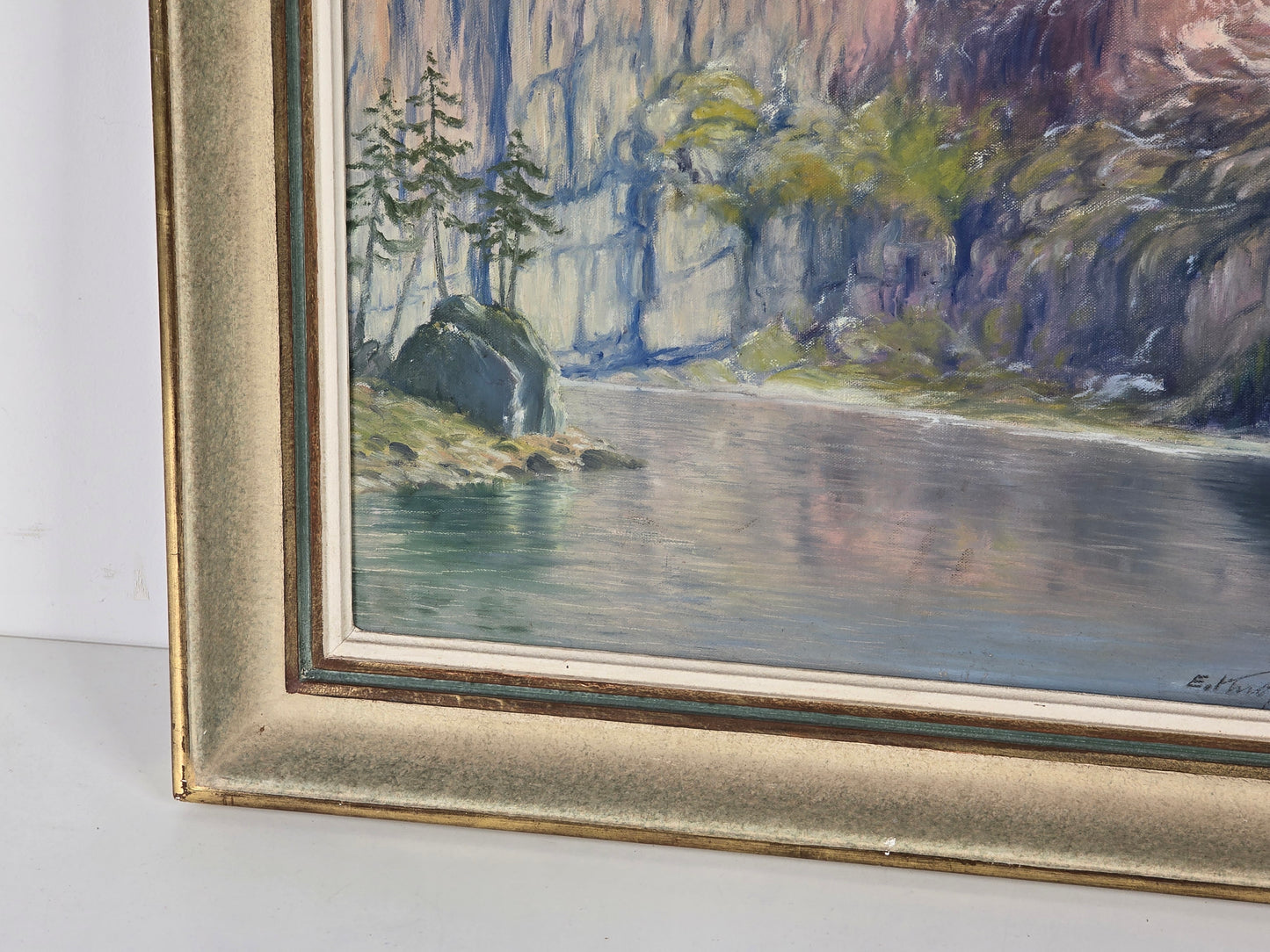 ANTIKES ÖLGEMÄLDE Bergsee Alpen Panorama Schweizer Künstler Signiert Rahmen